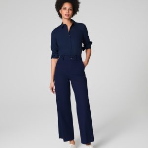 SPANXsupersmooth?  Stretch Twill Cropped Wide Leg Pant | Timeless Navy