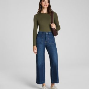 SPANXshape?  Authentic 360 Cropped Wide Leg Jeans with Patch Pockets | Adriatic Blue