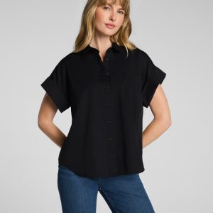 SPANX? Poplin Oversized Short Sleeve Button Down | Classic Black