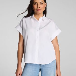 SPANX? Poplin Oversized Short Sleeve Button Down | Classic White