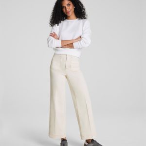 SPANXshape?  Authentic 360 Cropped Wide Leg Jeans with Patch Pockets | Alabaster