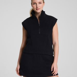 SPANX? BoostUp Cotton Fleece Half Zip Vest | Very Black