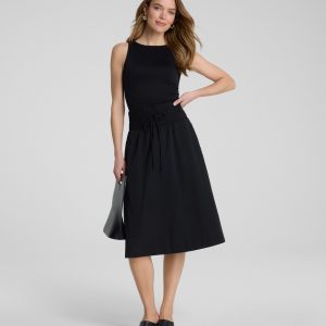 SPANX? Poplin Smocked A-Line Midi Skirt | Classic Black