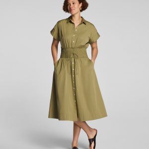 SPANX? Poplin Smocked Midi Shirt Dress | Olive Branch