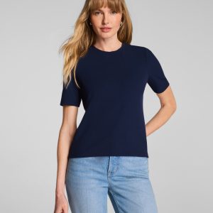 SPANX? Ribbed Knit Crewneck Tee | Timeless Navy