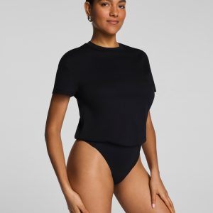 SPANX? Lightweight Cotton Crewneck Short Sleeve Bodysuit | Classic Black