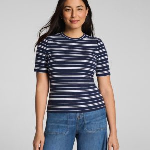 SPANX? Ribbed Knit Crewneck Tee | Timeless Navy/Classic White Stripe