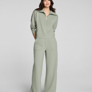 SPANX AirEssentials? French Rib Wide Leg Pant | Sage Brush