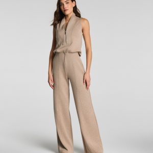 SPANX AirEssentials? Shawl Collar Half Zip Jumpsuit | Dune Heather