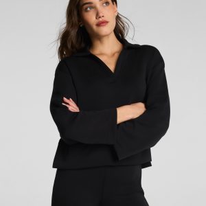 SPANX AirEssentials? Long Sleeve Polo Top | Very Black