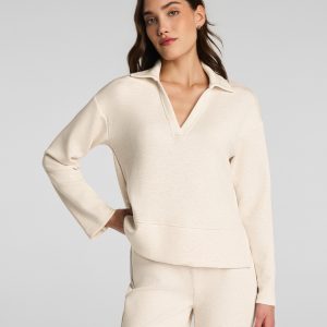SPANX AirEssentials? Long Sleeve Polo Top | Oatmeal Heather