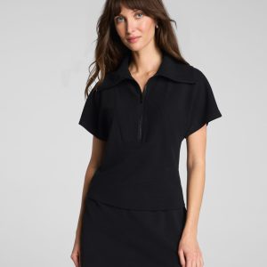 SPANX AirEssentials? French Rib Short Sleeve Half Zip | Very Black