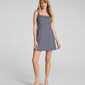 SPANX? Ponte Jacquard Square Neck Mini Dress | Timeless Navy Gingham