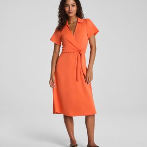 SPANX AirEssentials? Collared Tie-Waist Midi Dress | Sunset Coral