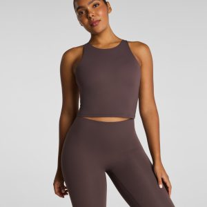 SPANX? BodyLine High Neck Cropped Tank with FlexForm Cups | Dark Cacao