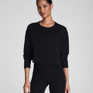 SPANX? Outpace Cropped Long Sleeve Top | Very Black